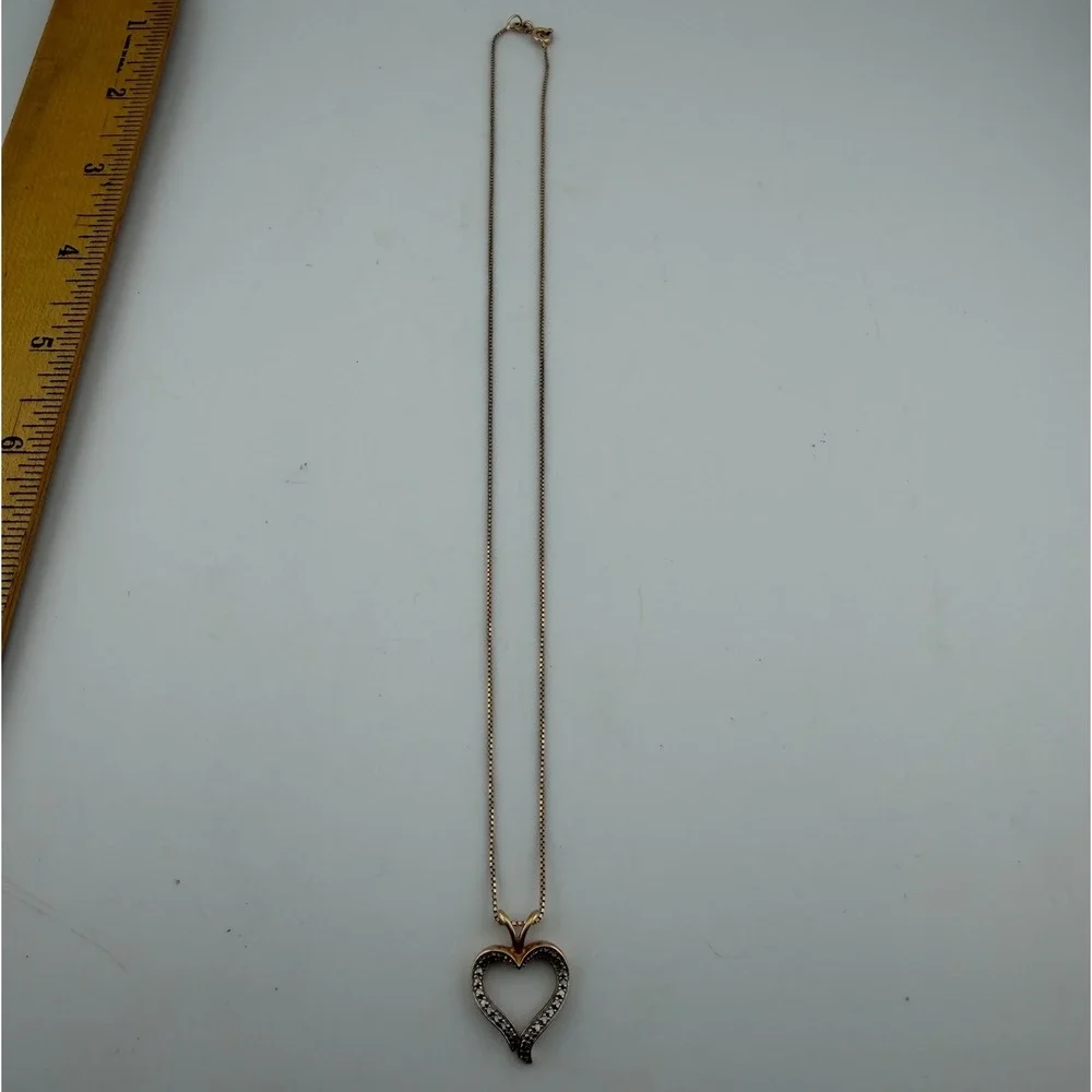 Vintage Open Heart Pendant Necklace Gold Tone Marked 925 Sterling Silver